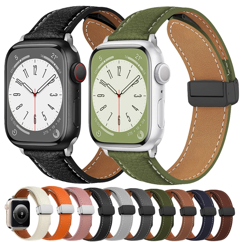 

Magnetic Buckle Strap For Apple watch ultra band 44mm 45mm 49mm 40mm 41mm 42mm 38mm Leather Bracelet iWatch Series 8 7 se 6 5 4
