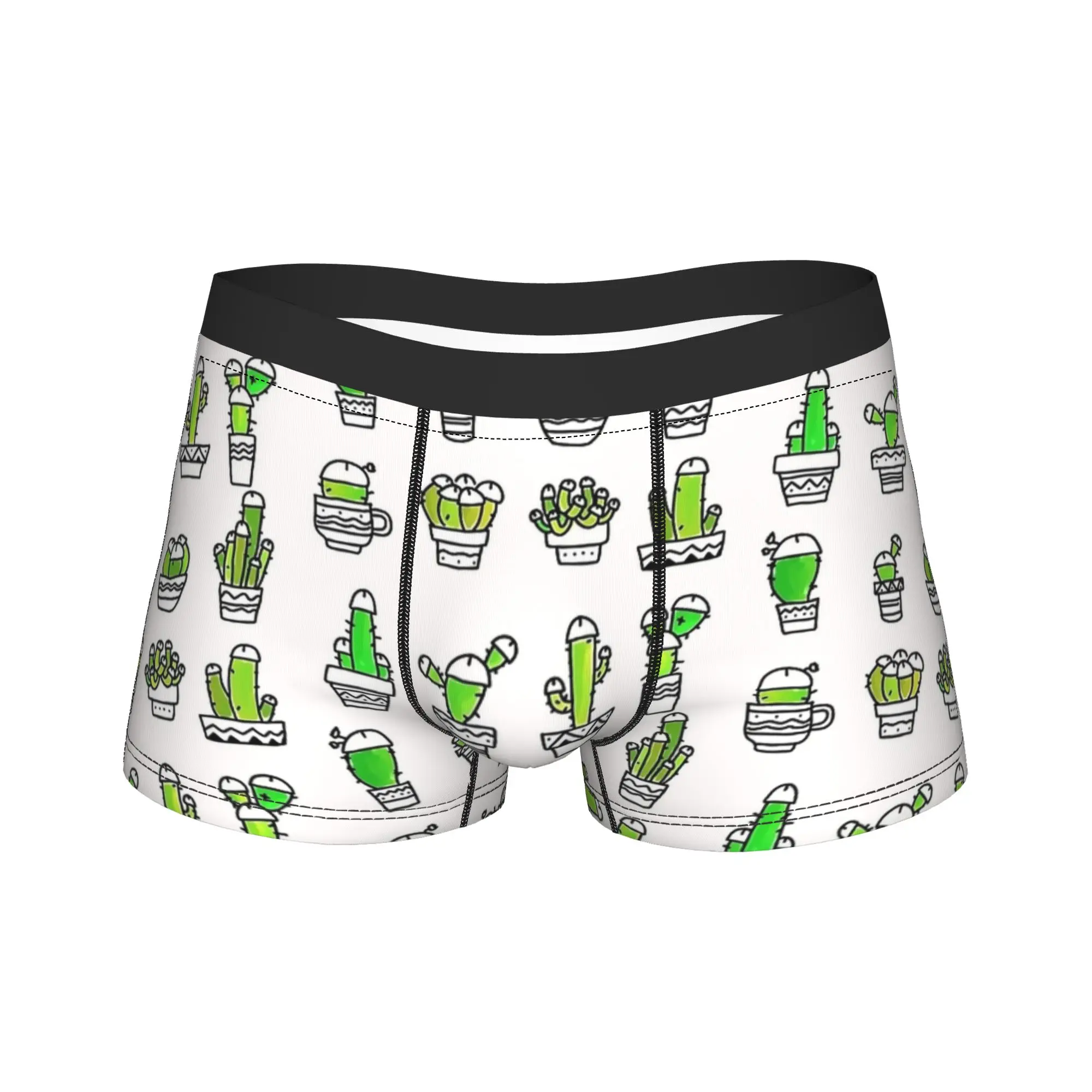 Фото Мужские трусы-шорты с принтом COCK PLANTS CACTUS GREEN WATERCOLOR, удобные, больших размеров №1
