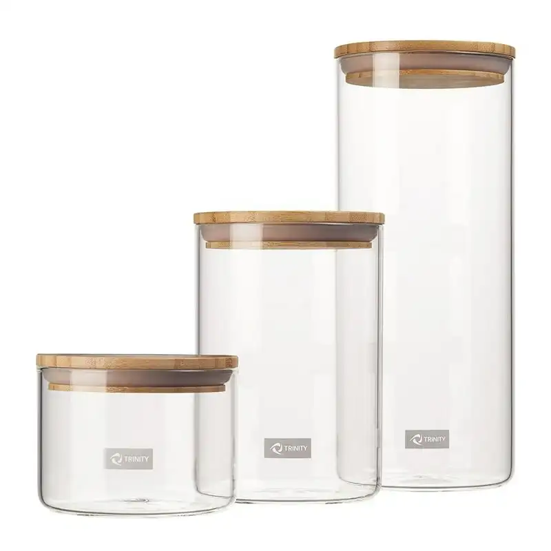 

irtight and Sealed. Elegant, Durable High-Quality Bamboo Canisters Set with Airtight, Sealed Lid - Perfect for Food Storage.
