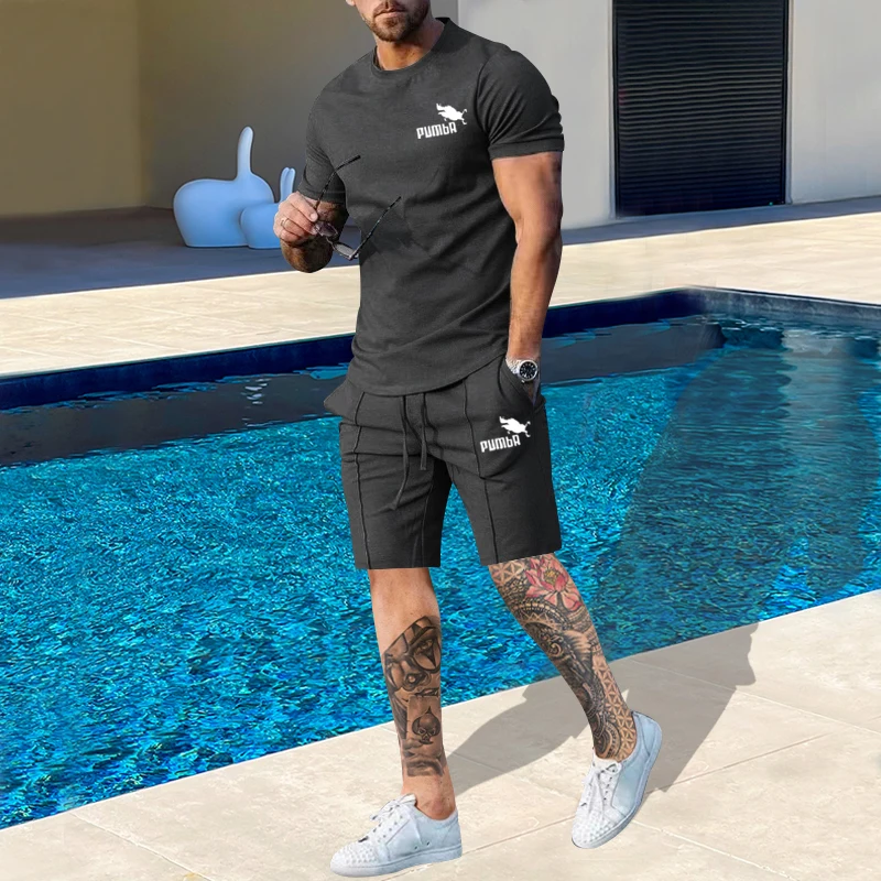 Men's Summer Round Neck Short-sleeved T-shirt Shorts Casual Suit Men's Trend Fashion Sports Brand Two-piece Set