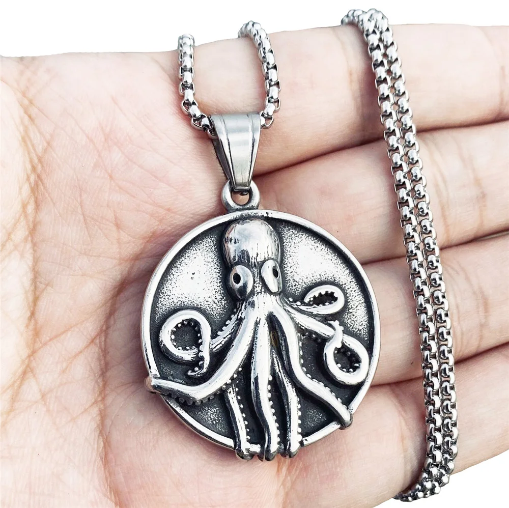 

Mens Stainless Steel Knights Templar Nautical Octopus Pendant Necklace