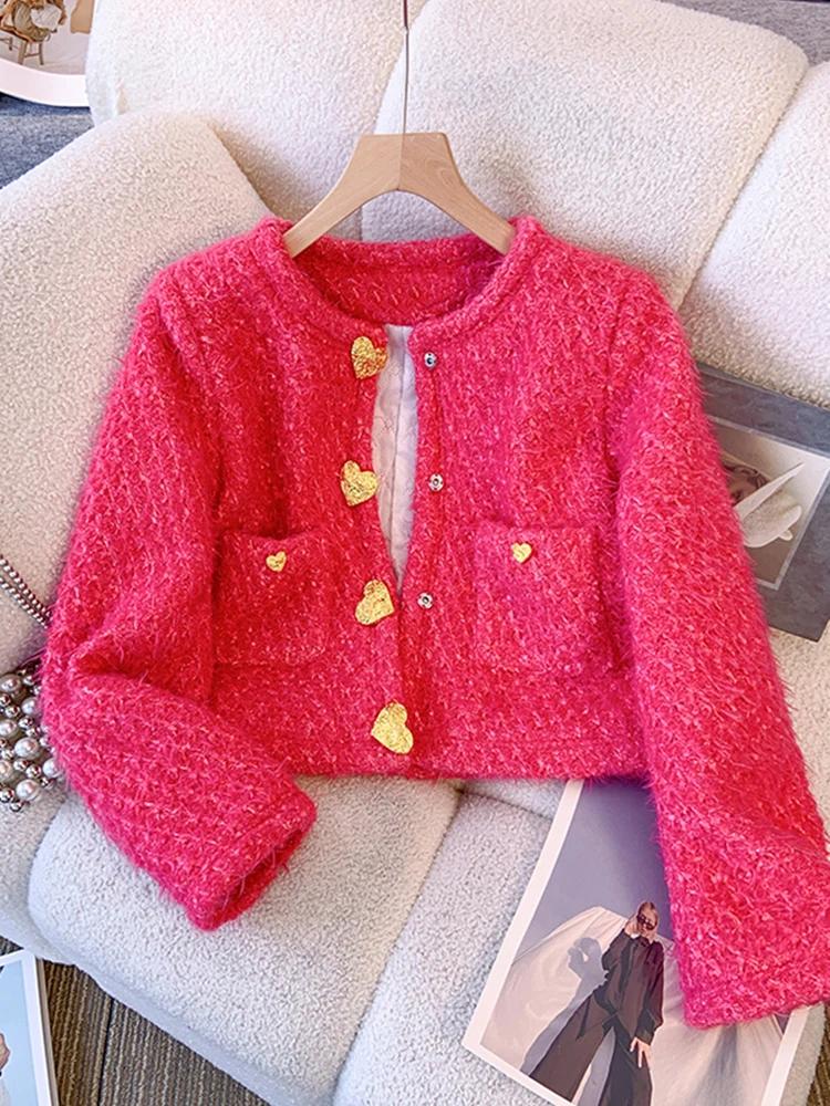 

Женское твидовое короткое пальто, элегантная маленькая куртка с золотыми пуговицами в Корейском стиле, элегантная верхняя одежда, осень