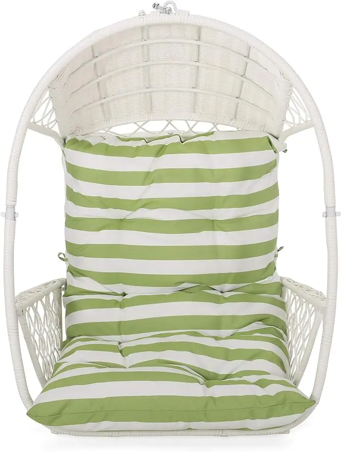

Уличный/комнатный Плетеный подвесной стул с цепочкой на 8 футов (без подставки), белый и зеленый