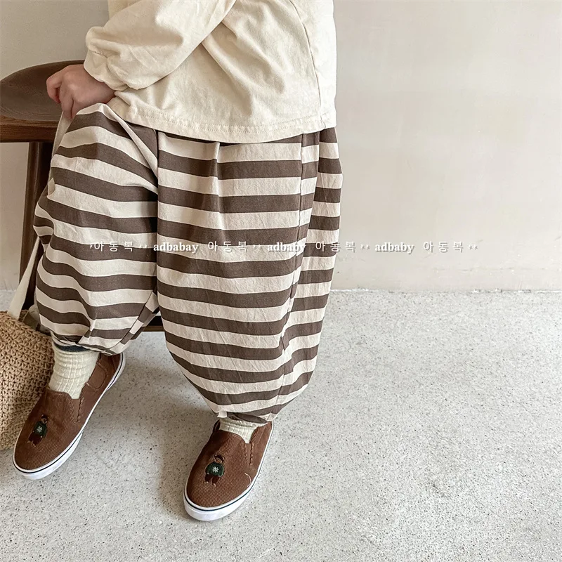 

2023 Spring New Children Striped Trousers Fashion Girls Casual Pants Loose Baby Boys Harem Pants Cotton Children Clothes