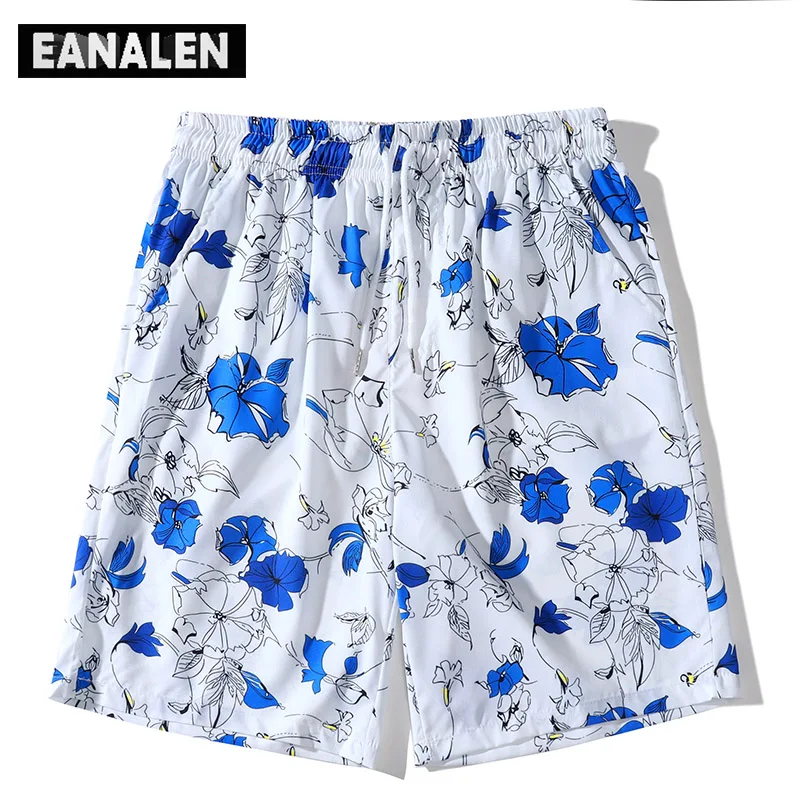 

2022 Summer White Floral Graphic Beach Pants Men's Hawaiian Surf Oversized Pants Fashion Casual Shorts Sports Basketball Bermuda