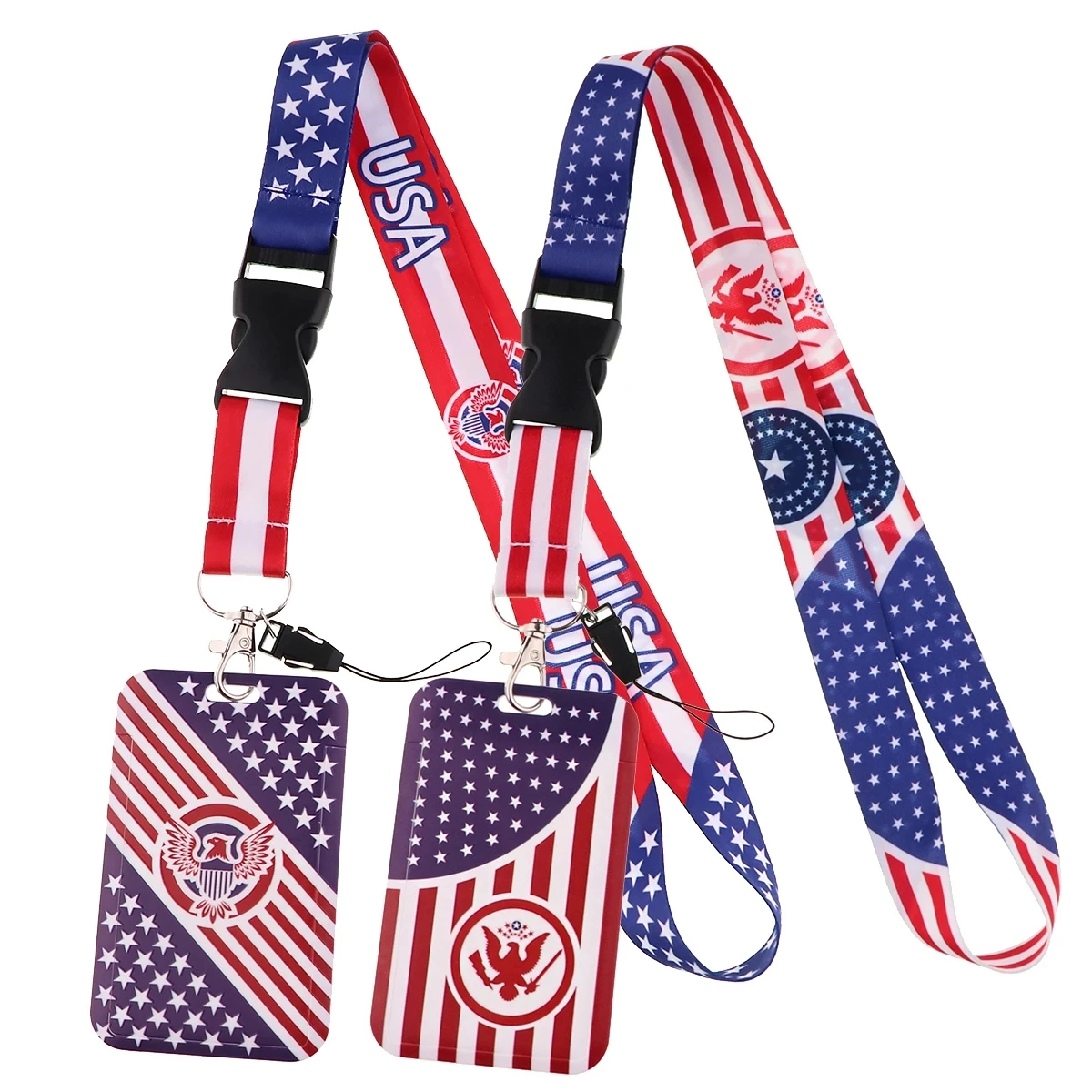 

C3446 American Flag Creative Lanyard Card Holder Student Hanging Neck Phone Lanyard Badge Subway Access Card Holder Accessories