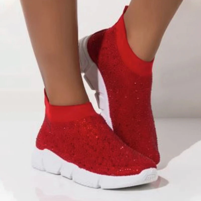 

Women Sneakers Sequined Solid Slip On Casual Vulcanized Shoes For Female 2022 Spring Summer Falts Comfortable Ladies Loafers New