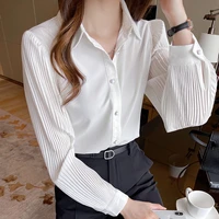 designed chiffon women shirt solid color all match ol shirt ruffled long sleeves buttons up camisas mujer spring korean fashion