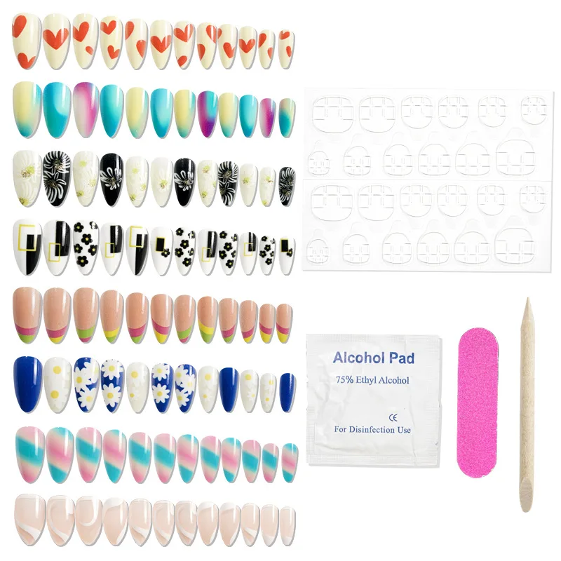 

2022 Hot New Fashion Design Finished Manicure False Nails Gel Press on Coffin Water Drop Wearable Jelly Fake Nails Tips Nail Set
