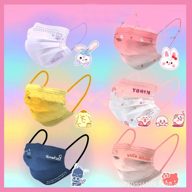 

10Pcs Kawaii Sanrios Disposable Face Mask Cartoon Printing Cute Face Mask Epidemic Prevention Non-Woven Breathable 3 Layers