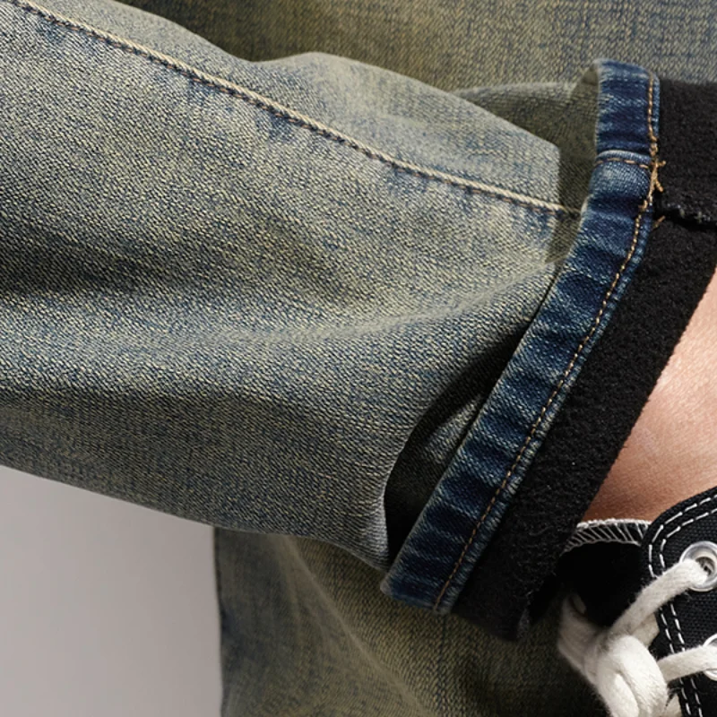 Winter Plush thickened jeans men's autumn and winter new elastic SLIM STRAIGHT pants