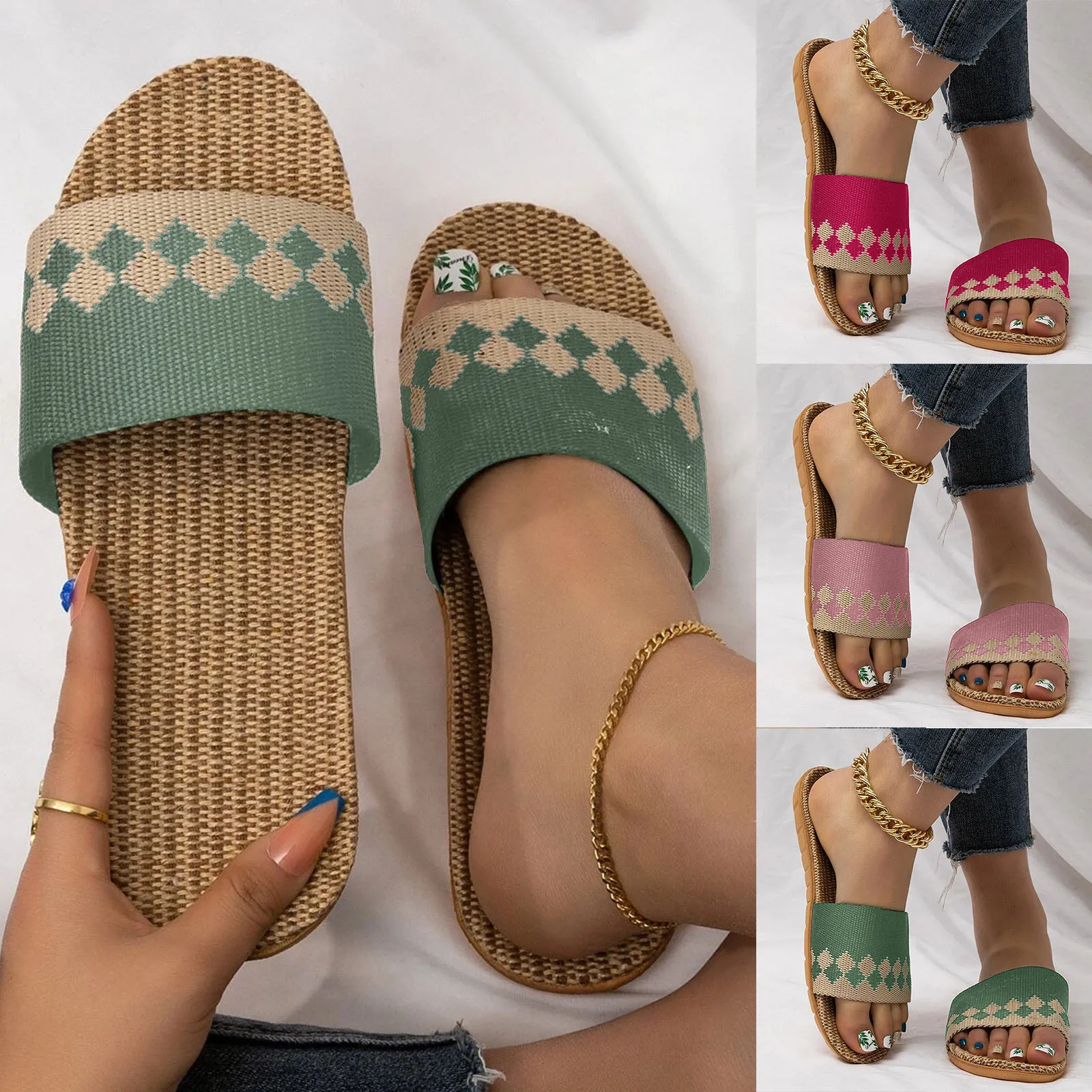 

Женские шлепанцы сандалии с подсолнухом для женщин, женские шлепанцы с цветным блочным верхом, богемные бамбуковые брендовые сандалии для ...