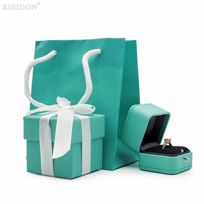 

Factory Wholesale High-end Luxury Blue PU Leather Jewelry Box Ring Necklace Earrings Bracelet Packaging Boxes