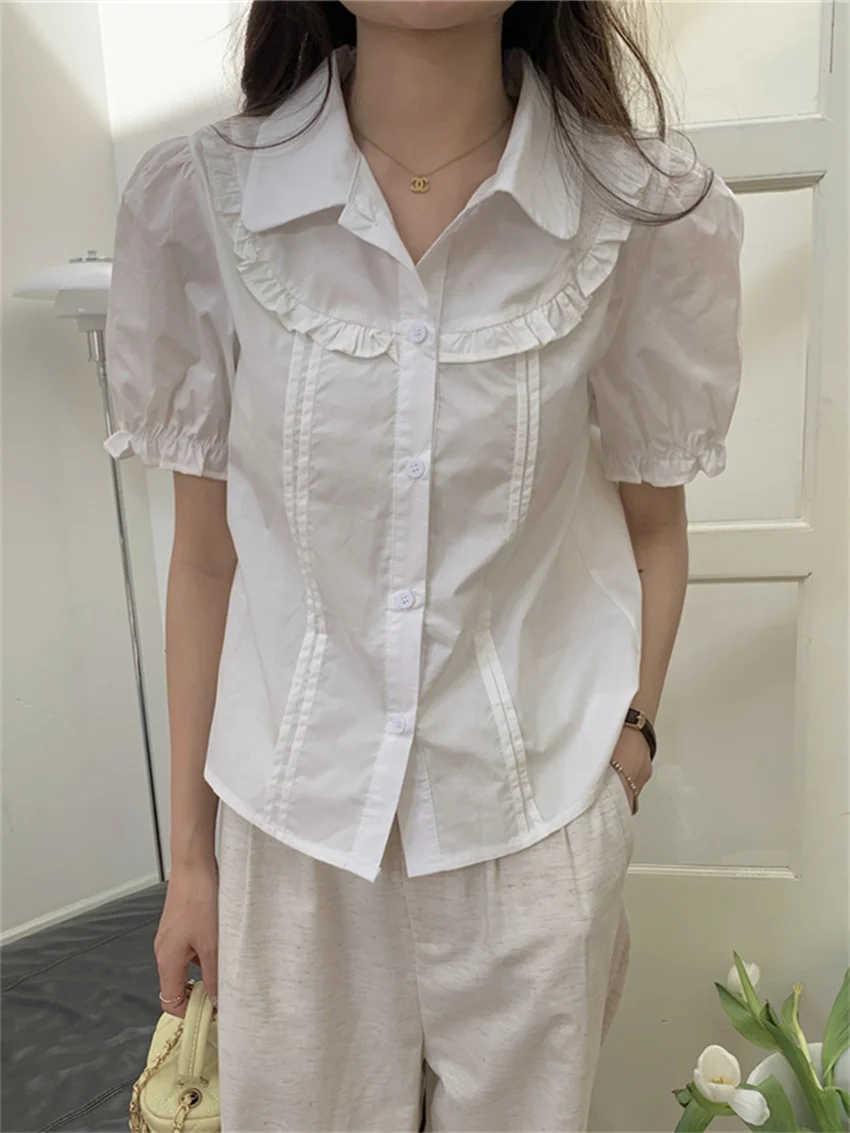 Женские летние стильные милые рубашки PLAMTEE с оборками повседневные офисные