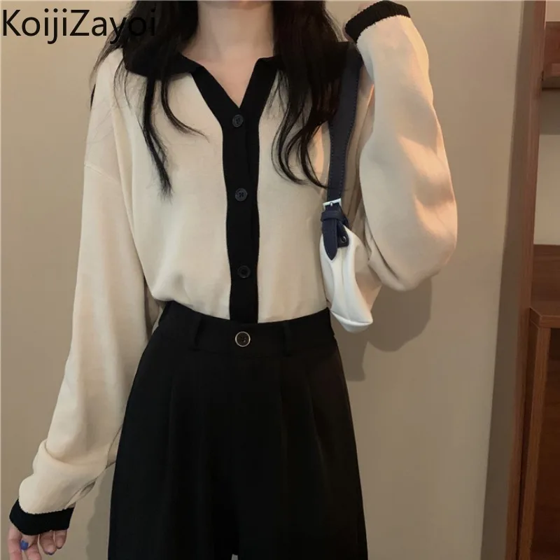 

Koijizayoi Knitted Women Loose Cardigan Office Lady Spring Autumn 2022 Chic Kardigan Long Sleeves All Match Outwear Cardigans