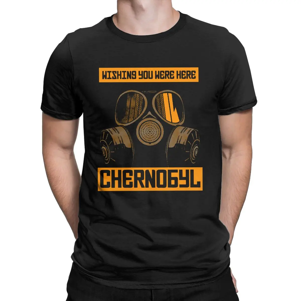 

CHERNOBYL WISHING YOU WERE HERE Men's clothing Novelty Tee Shirt Short Sleeve Crewneck T-Shirt Cotton Graphic Printed Clothing