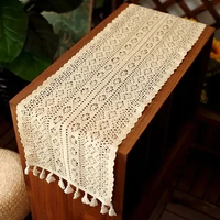 modern simple hollow table runner beige exquisite handmade cotton table cover for wedding hotel dinner party decor art cloth