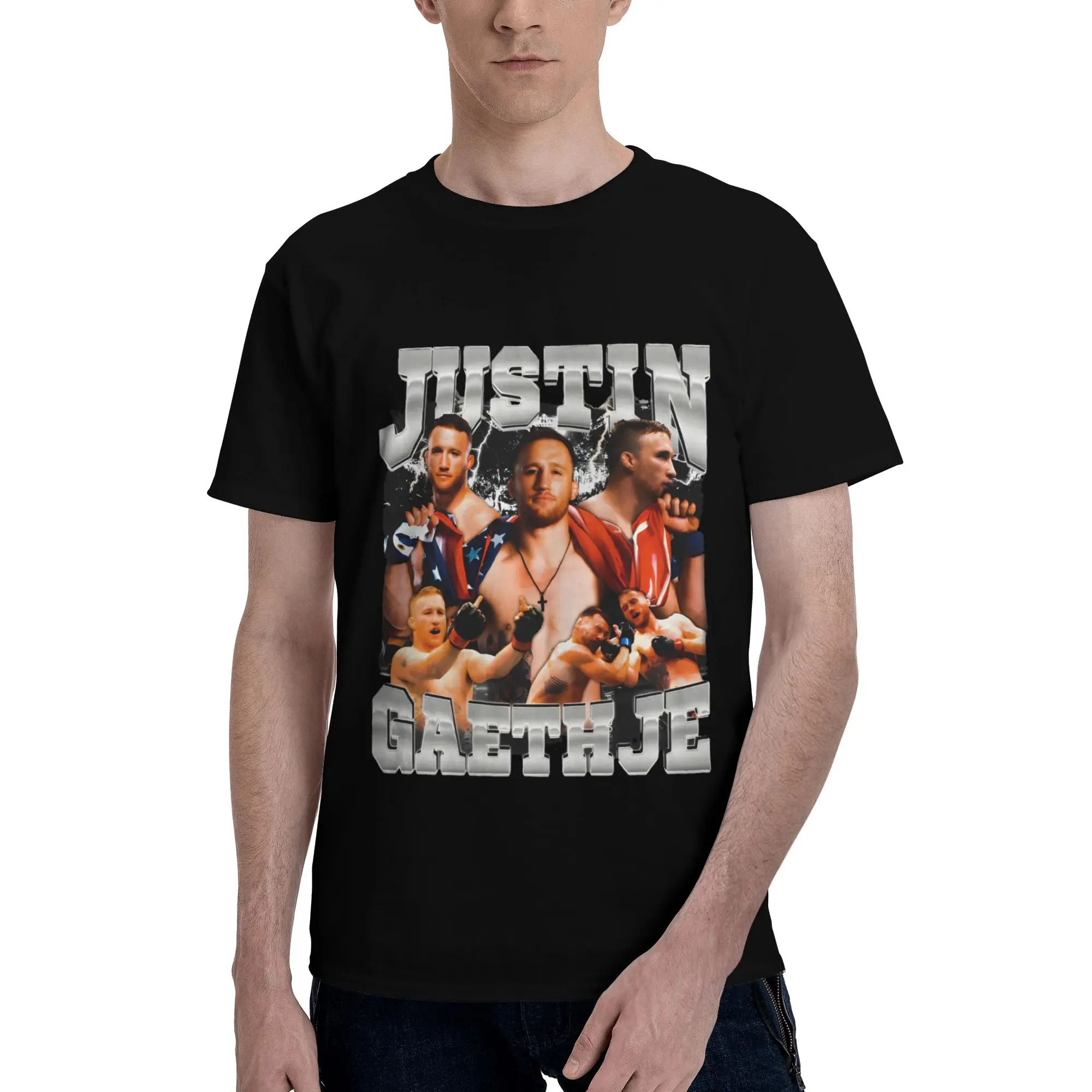 Фото Летняя футболка Justin Gaethje The Highlight для мужчин и женщин, хлопковая футболка с короткими рукавами, топы №2