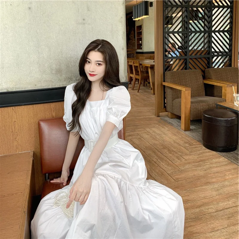 2023 spring and summer women's clothing fashion new Square Collar Puff Sleeve Dress 0526