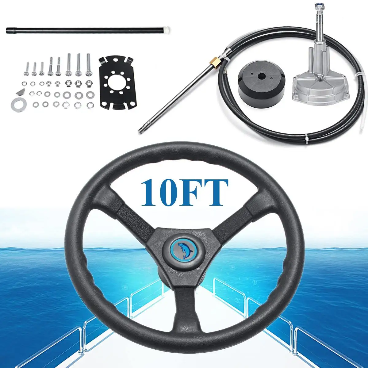 

10 футов подвесной двигатель лодка морская система рулевого управления с кабелем управления и пластиковым рулевым колесом