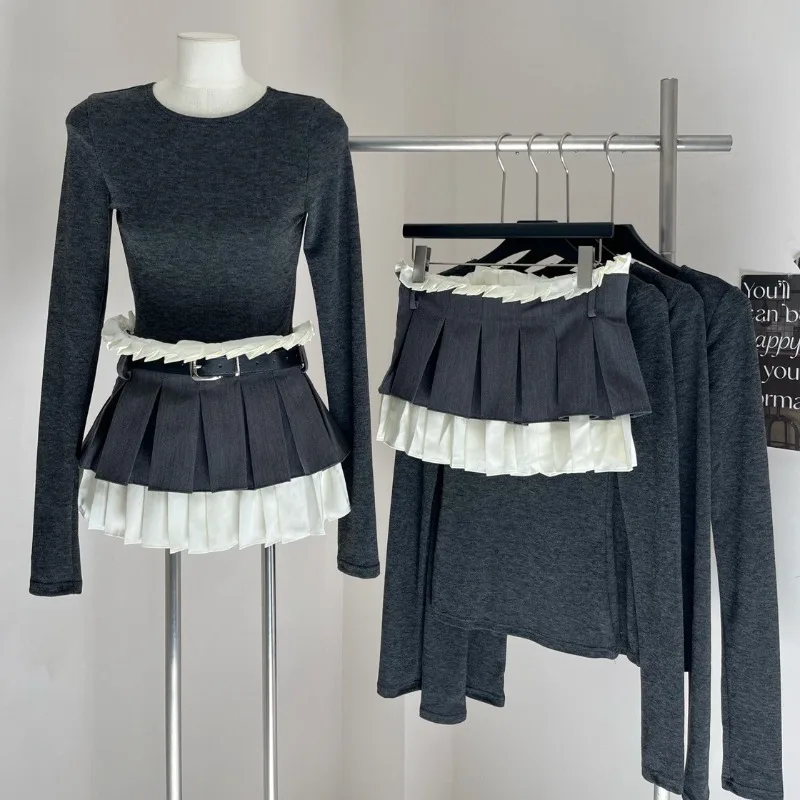 Shpmishal 2024 серая короткая плиссированная юбка Женская Осенняя нежная Стильная