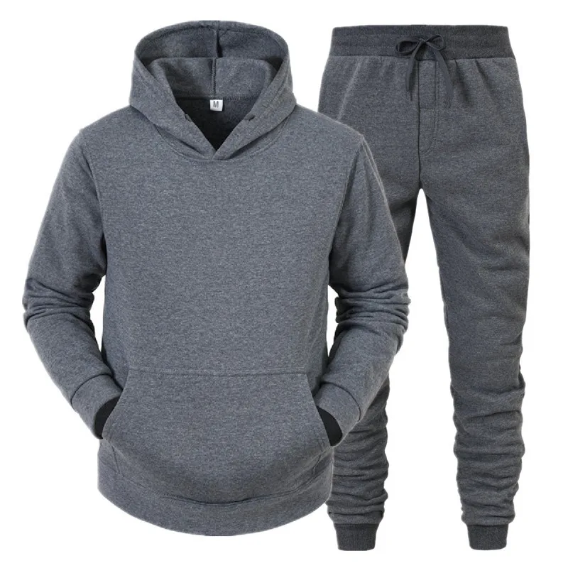 Men's Sets Hoodies+Pants Fleece Tracksuits Solid Pullovers Jackets Sweatershirts Sweatpants Hooded Streetwear Outfits