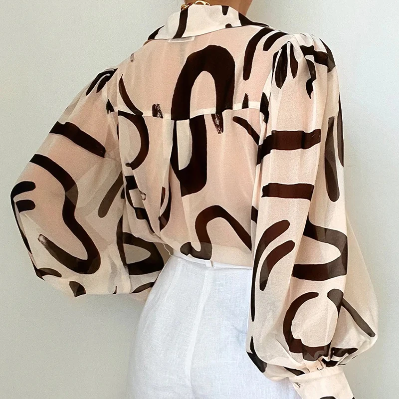 Блузка женская шифоновая с отложным воротником модная однобортная Свободная