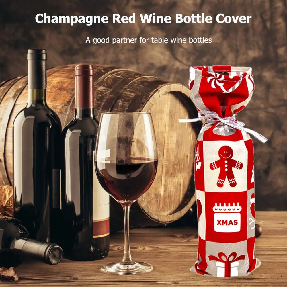 

Christmas Multiple Prints Wine Bottle Cover Polyester Cotton Velvet Dust Cover New Year Party Table Home Decoration