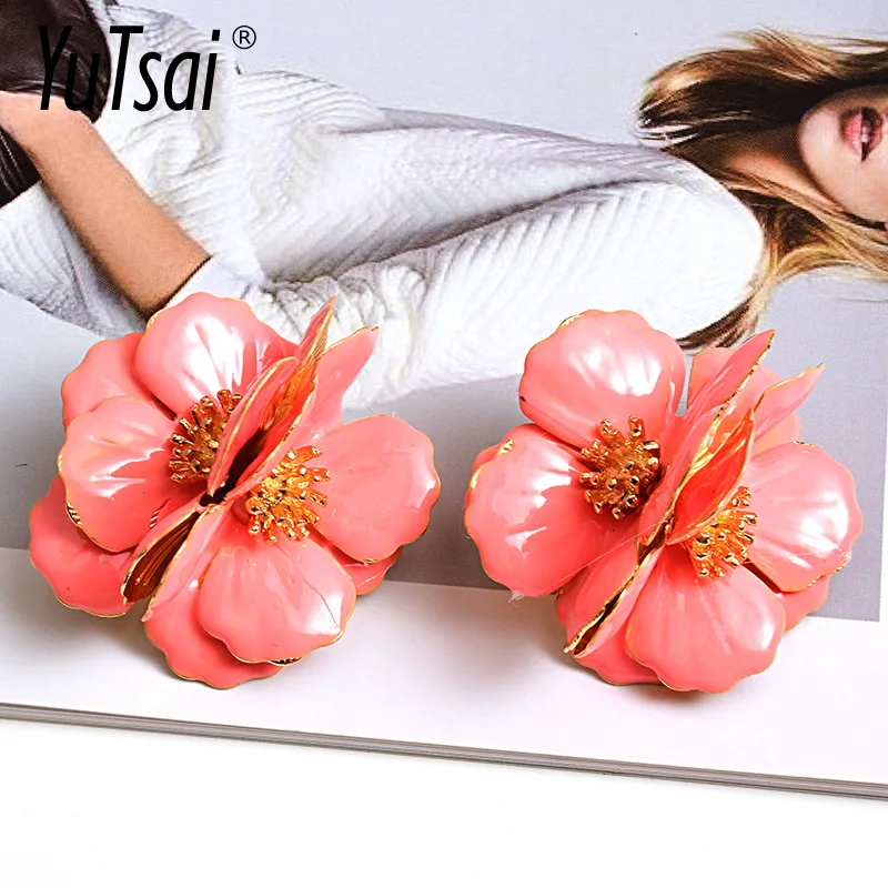 

YUTSAI Fashion Alloy Flower Stud Earrings Multicolor Metal Drop Glaze Jewelry for Women Jewelry YT855