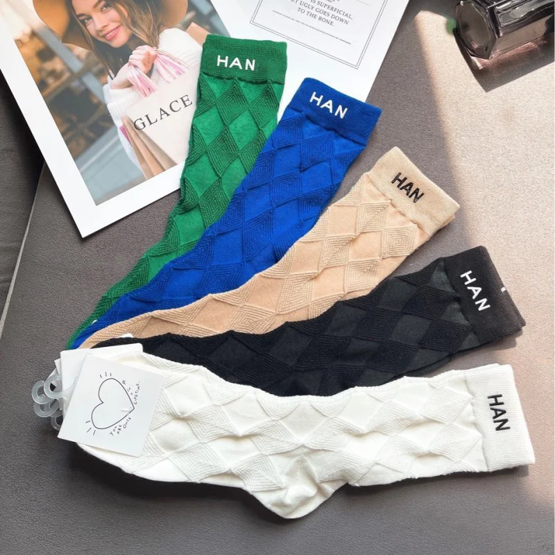 

2023 Autumn Winter Women Socks Korean Style Sweet Breathable Girls Students Cotton Middle Tube Luxury Designer