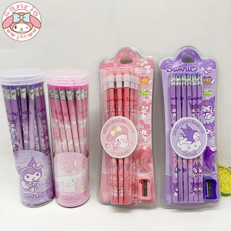 

36/90 шт. Sanrio деревянный карандаш, новая мелодия Kuromi Cinnamoroll, точилка для карандашей, Студенческие карандаши для письма и рисования Hb, школьные принадлежности