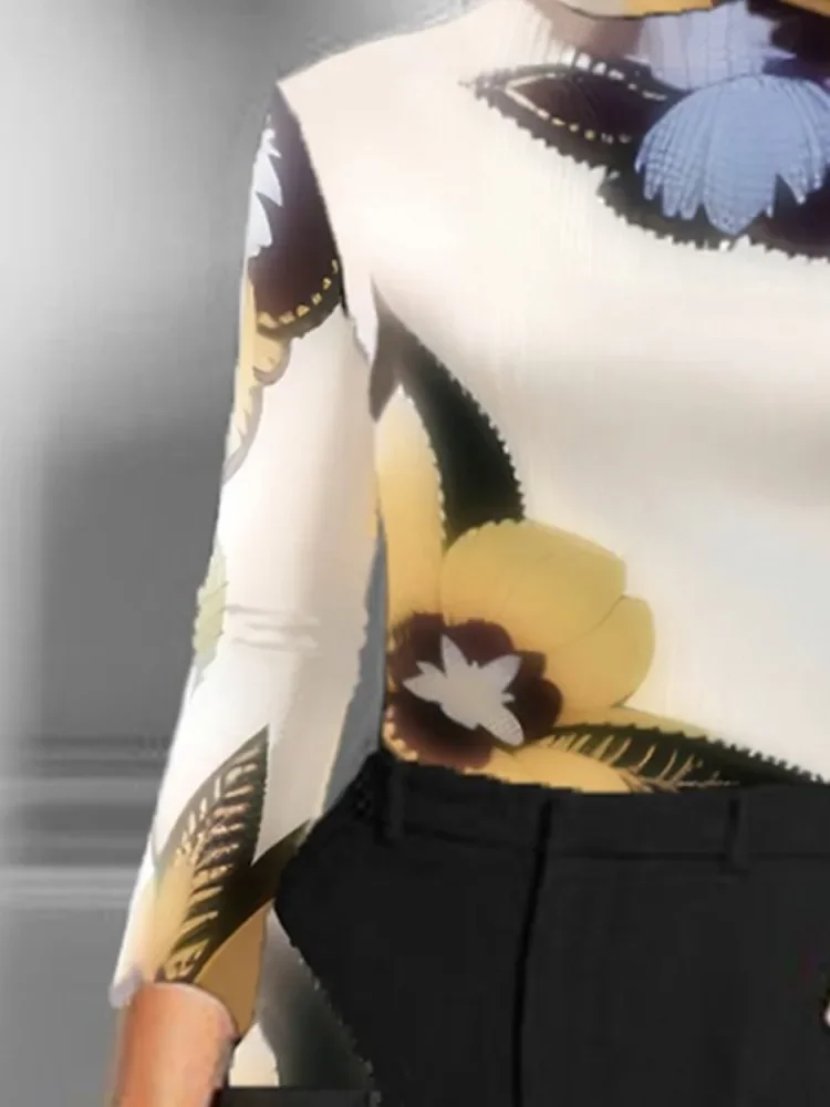 Beautyblue облегающий топ с воротником-стойкой женские узкие футболки цветочным