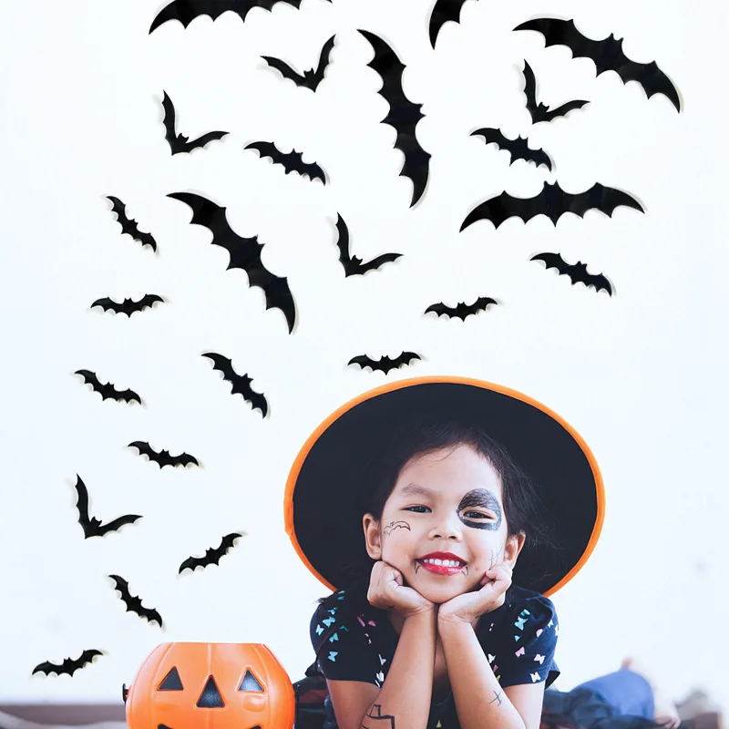 

20/12pcs Halloween Decoration 3D Black PVC Large Bat Spider DIY Decor Bar Room Halloween Party Scary Decos Props Wall Sticker