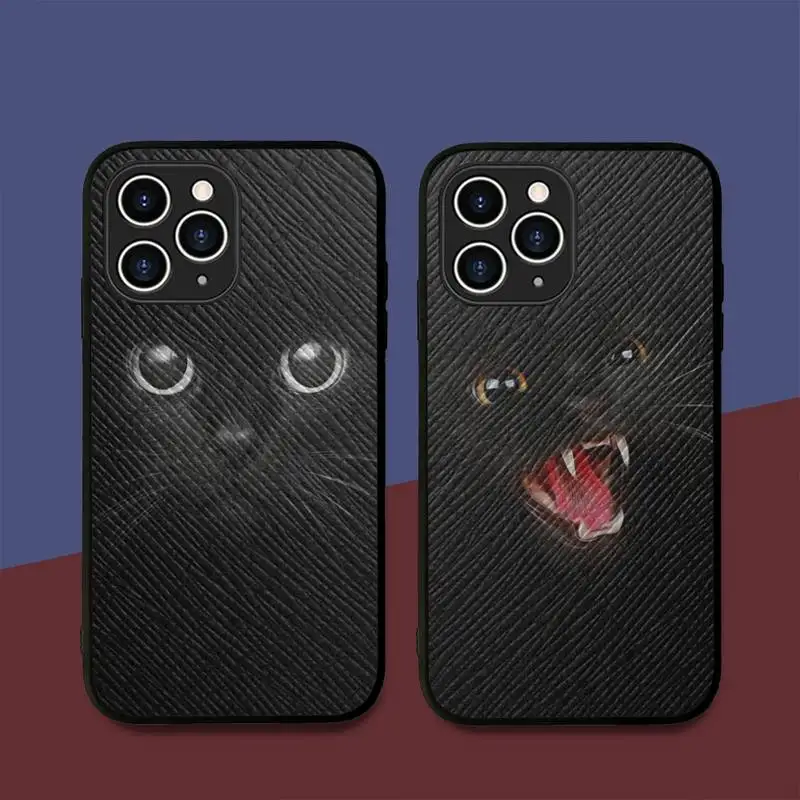 

FHNBLJ Black Cat Staring Eye On Phone Case Hard Leather Case for iPhone 11 12 13 Mini Pro Max 8 7 Plus SE 2020 X XR XS Coque