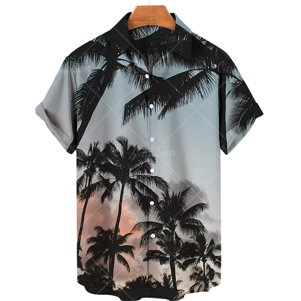 Fashion Shirts for Men Casual Coconut Tree Print Short Sleeve Lapel Slim Hawaiian Shirt Beachwear Travel 2022 Summer New Top 5xl