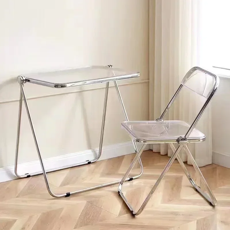 Складной стол прозрачный и стул комбинированный кофейный минималистичный