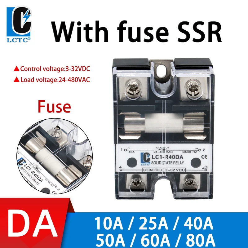 

DC Control AC 10A 25A 40A 50A Solid State Relay Low Surge SSR High Sensitivity Overcurrent Protection SSR with Fuse