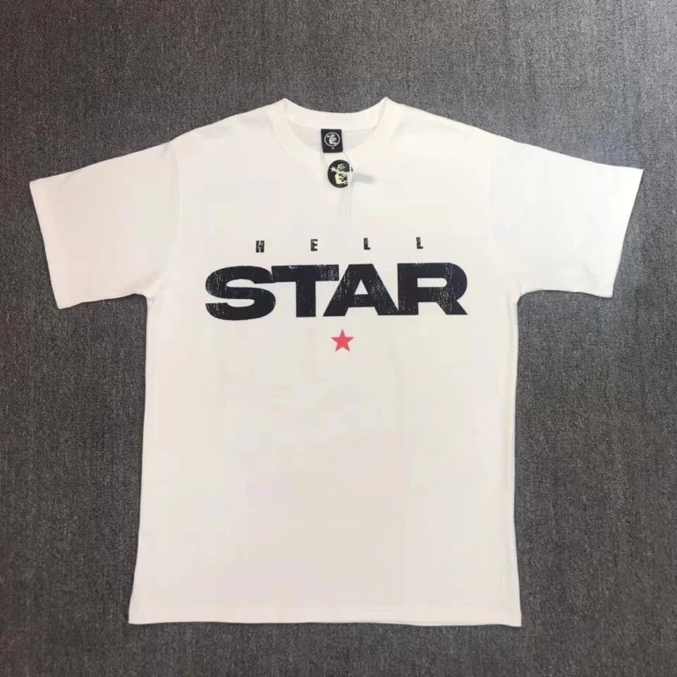 

23ss Hellstar Studios STAR print Tee Wash Top Tee Retro Black White Gray Men Women Short sleeve1:1 High Quality Oversized