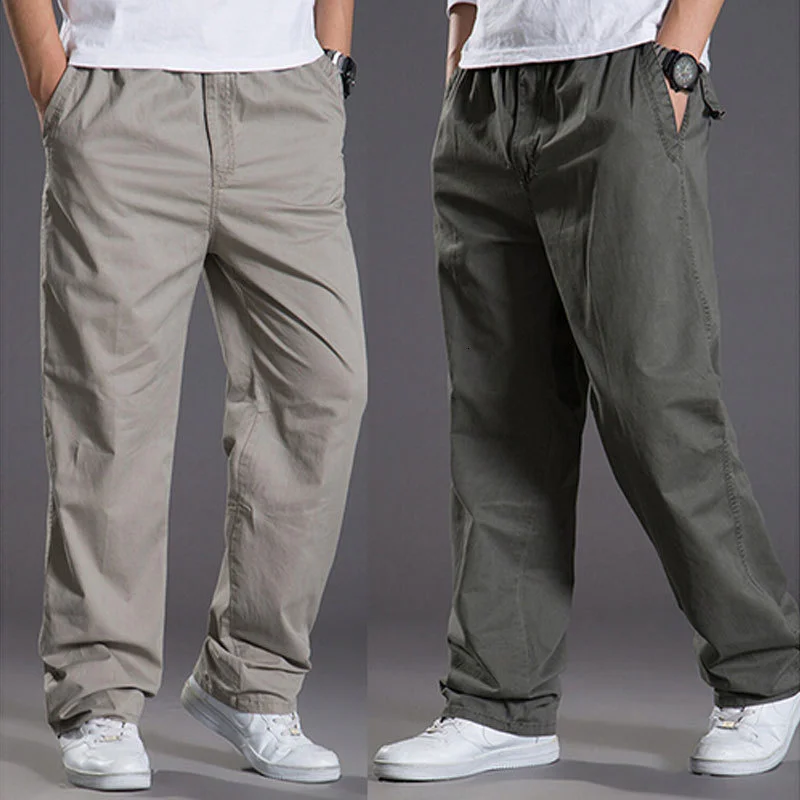 

Mens casual Cargo Cotton pants men pocket loose Straight Pants Elastic Work Trousers Brand Fit Joggers Male Super Large Size 6XL