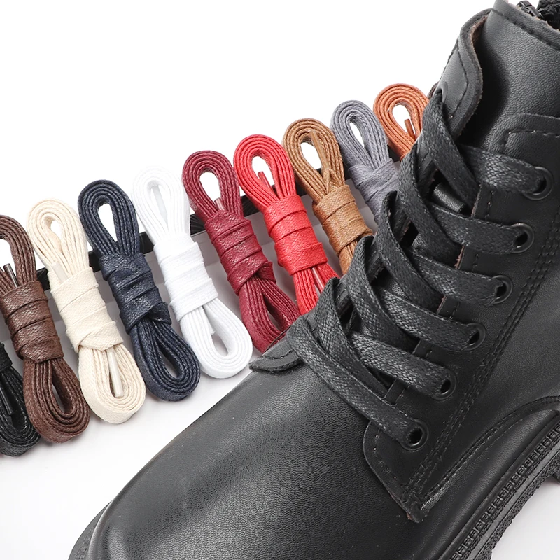 Leather Shoelace Cotton Waxed Strings Waterproof Flat Shoestring Martin Boot Lace for Shoes 8MM Width 70/90/120/150cm Accessorie