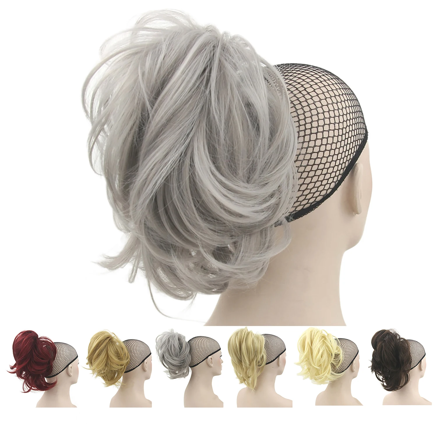 Soowee Short Curly Hair Piece Gray Claw Ponytail Synthetic Hair Blonde Clip In Hair Extensions Hairpiece Pony Tail