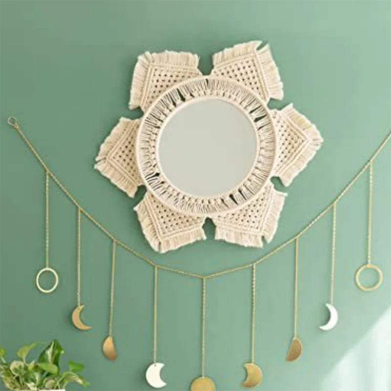 

Круглое зеркало макраме, настольное зеркало, настенное настольное зеркало для дома, дизайнерское элегантное неправильное зеркало в стиле б...