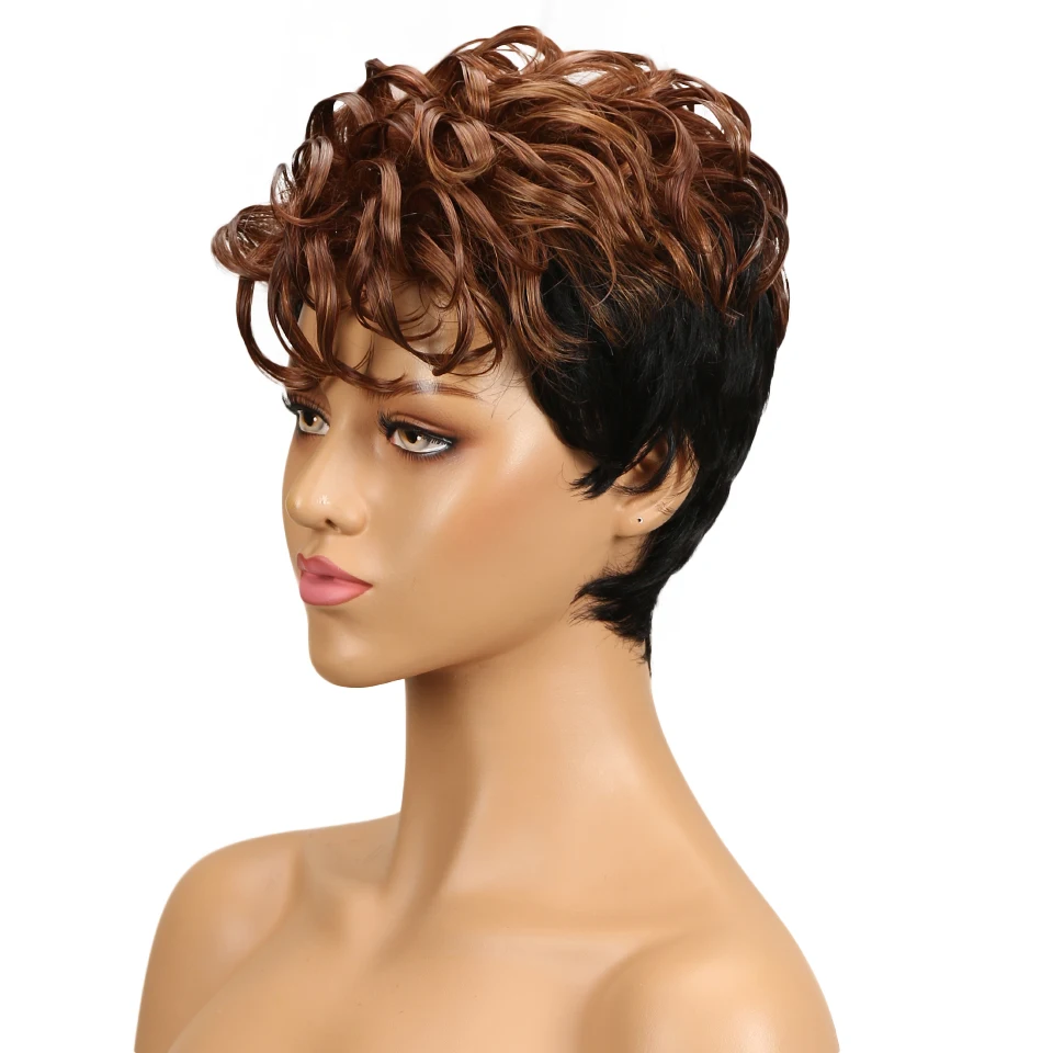 Trueme короткие парики из человеческих волос Фея бразильские вьющиеся волнистые