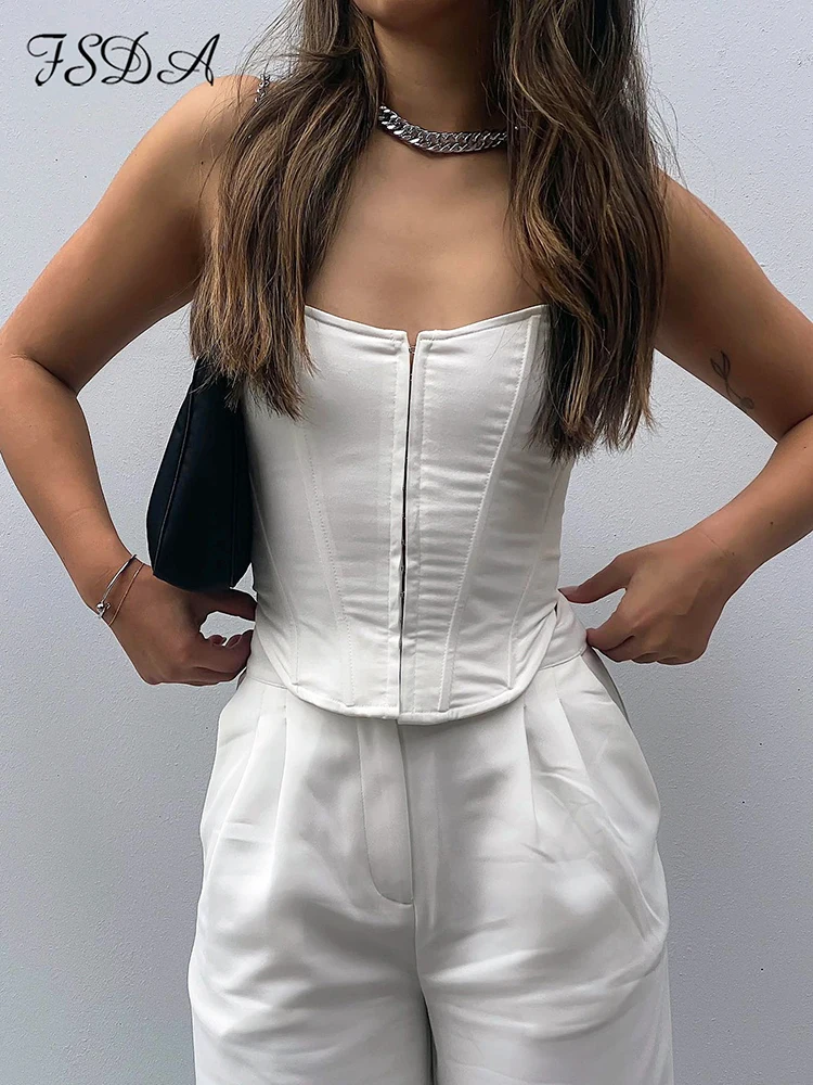 

Бандажный корсет FSDA, укороченный топ, Женский Белый Летний Топ без бретелек, сексуальные майки Y2K черного цвета без рукавов для вечерние, 2022