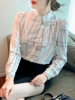 chiffon womens blouse printing long sleeve top women stand up collar embroidered flares line elegant blouses ol female clothing