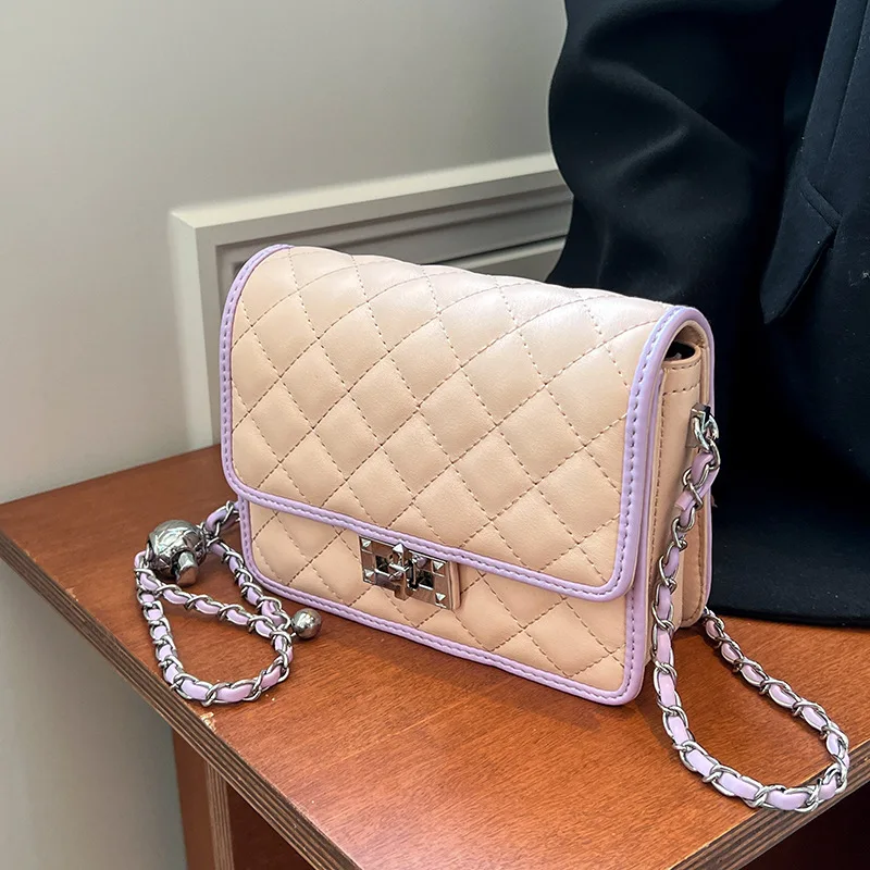 

Women Plaid Pu Leather Shoulder Bag Chain Strap Fashion Flap Crossbody Bags 2022 New Lady Handbags Designer Female Hand Bag
