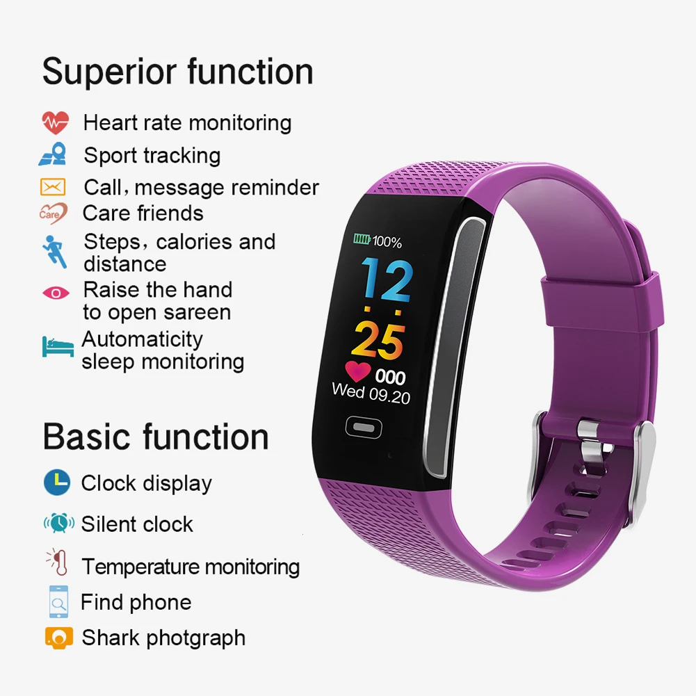 

Водонепроницаемый смарт-браслет CK18S с цветным 0,96-дюймовым IPS экраном, пульсометром и тонометром