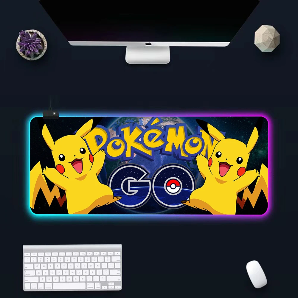 

Cute Pokemon Pikachu pika RGB Pc Gamer Keyboard Mouse Pad Mousepad LED Glowing Mouse Mats Rubber Gaming Computer Mausepad