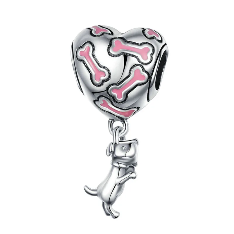 

Pink Enamel Bone Heart Hot Air Balloon Pendants Jewelry Making DIY Puppy Dog Beads Charms for Bracelet Women Bangle Accessories