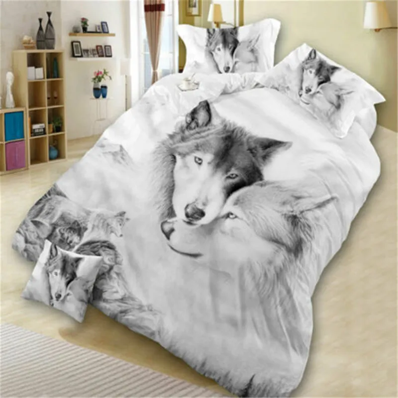 

Cute Wolves Cat Dog 3D Print Bedding Set Cute Duvet Quilt Cover Wild Animal Tribal Bed Cover With Pillowcases Custom Bed Linen